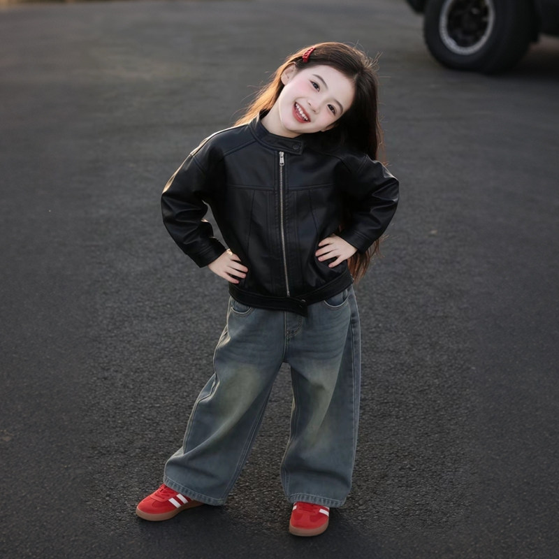 女童皮衣2026春季新款女孩酷帅短款夹克儿童甜酷休闲百搭童装外套