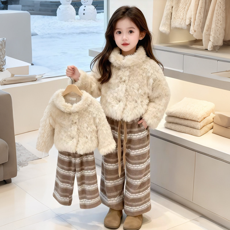 女童冬季毛毛衣外套加绒阔腿裤两件套2025新款小女孩加厚保暖套装,童装/婴儿装/亲子装,套装,淘宝优惠券,粉丝福利购,淘宝优惠卷