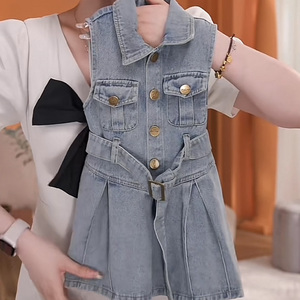 女童牛仔连衣裙2024新款洋气夏装儿童无袖公主裙子宝宝夏季背心裙
