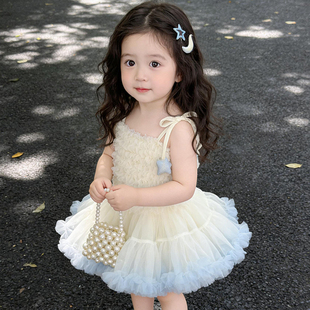 女童甜美公主裙夏季蝴蝶结蓬蓬裙2026新款小女孩中长裙吊带连衣裙