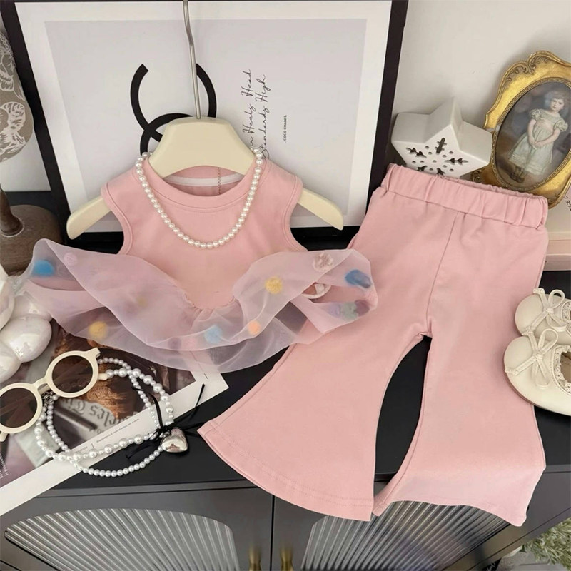 女童套装夏季新款2026甜美网纱吊带背心两件套女宝宝洋气休闲夏装
