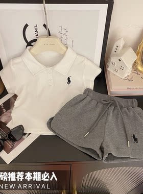 女童短袖套装夏季新款儿童Polo领t恤小童运动会短裤上衣两件套潮