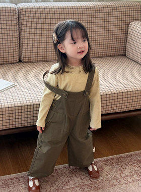 韩版女童秋季新款军绿工装背带裤