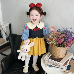 女童连衣裙2026春秋新款小女孩可爱娃娃领长袖白雪公主裙子中长裙