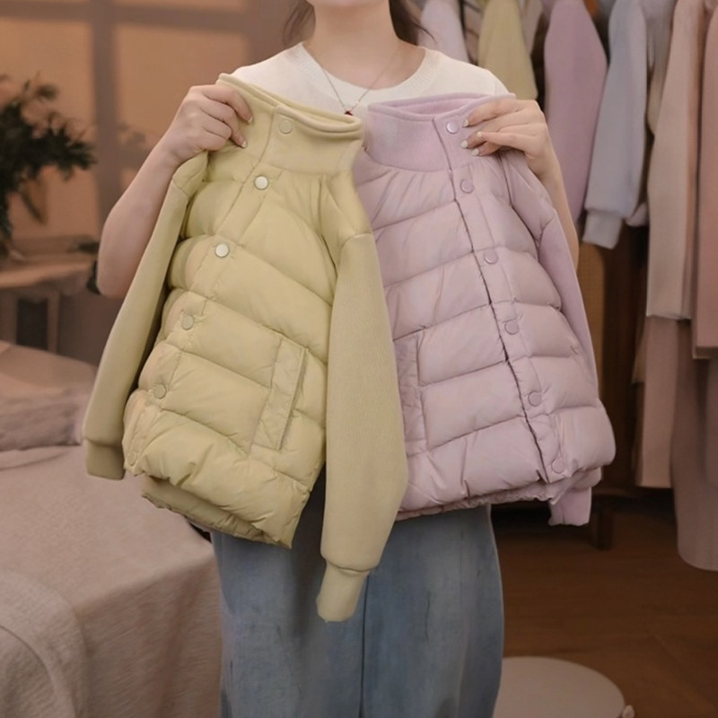 女童韩版立领拼接撞色羽绒服2026冬季新款小女孩百搭上衣校服神器