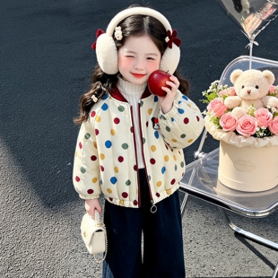 女童彩色圆点棉服2026冬季新款女孩加厚保暖上衣洋气百搭棉袄外套