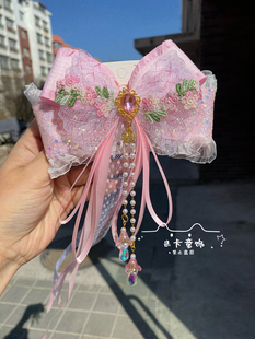 儿童公主头饰新款发夹超仙蝴蝶结飘带原创设计汉服发饰古风头饰