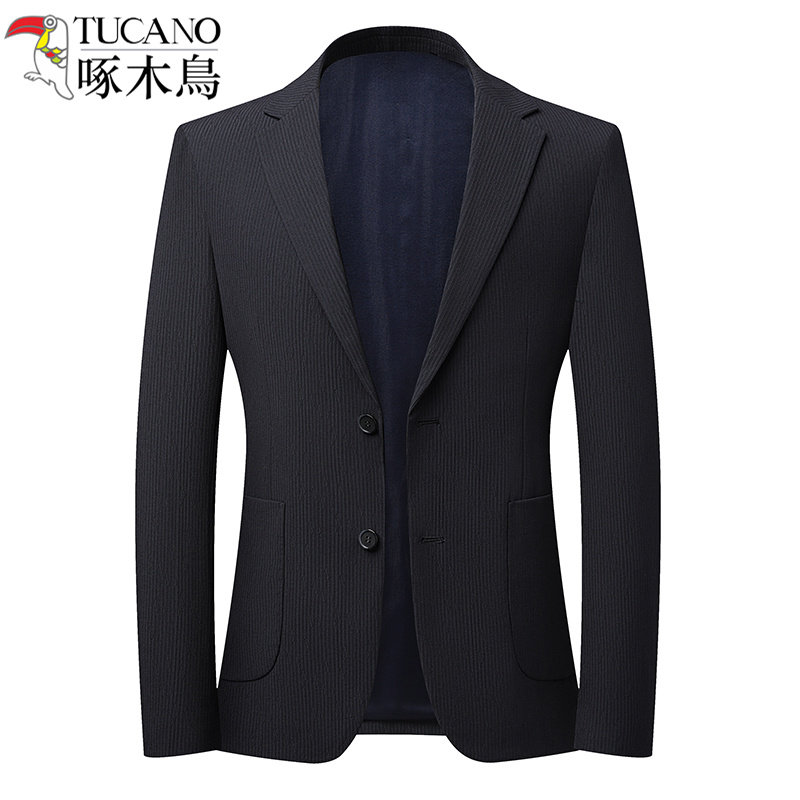 啄木鸟蓝色西装外套男款单件正装商务休闲通勤单件上衣中年爸爸潮