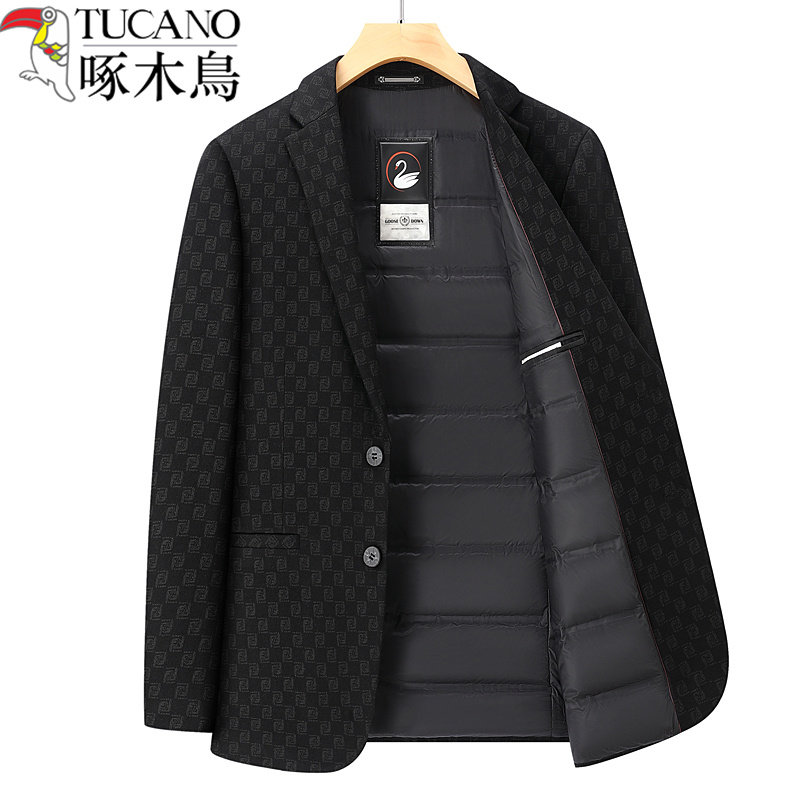 啄木鸟男士休闲加厚冬季西服外套商务休闲羽绒内胆高级感西装上衣
