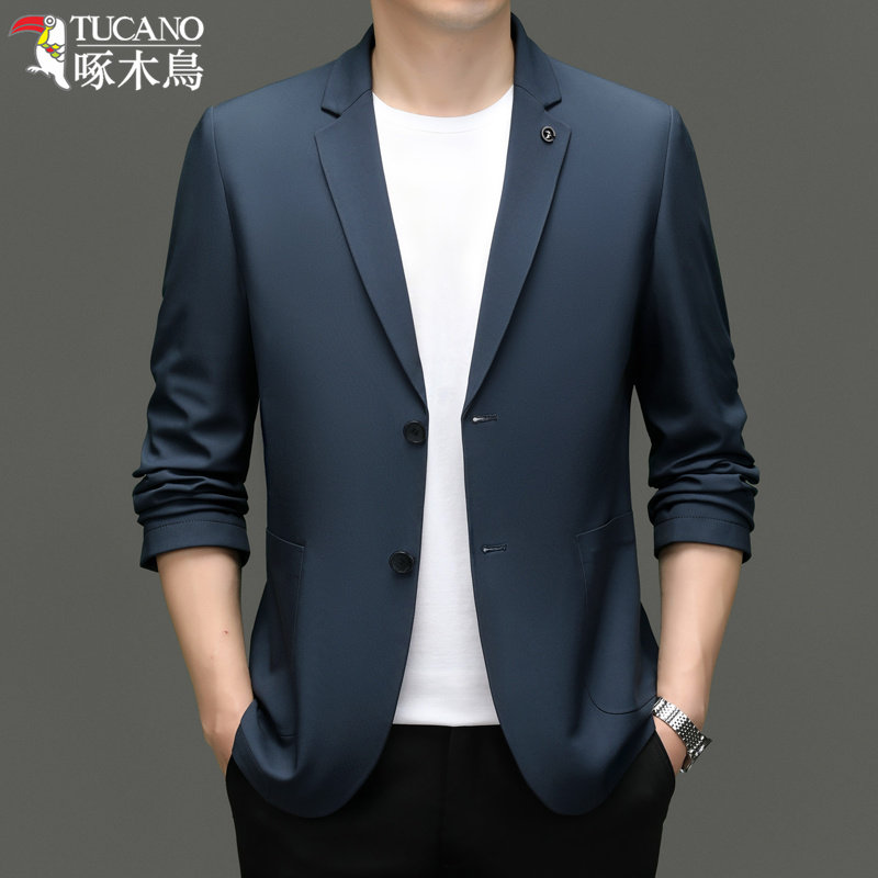 啄木鸟休闲西服男士2025春秋季新款潮流便西上衣正装商务西装外套