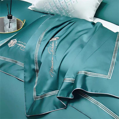 23年100支新疆长绒棉四件套纯色简约轻奢纯棉刺绣被套床单1.8床品