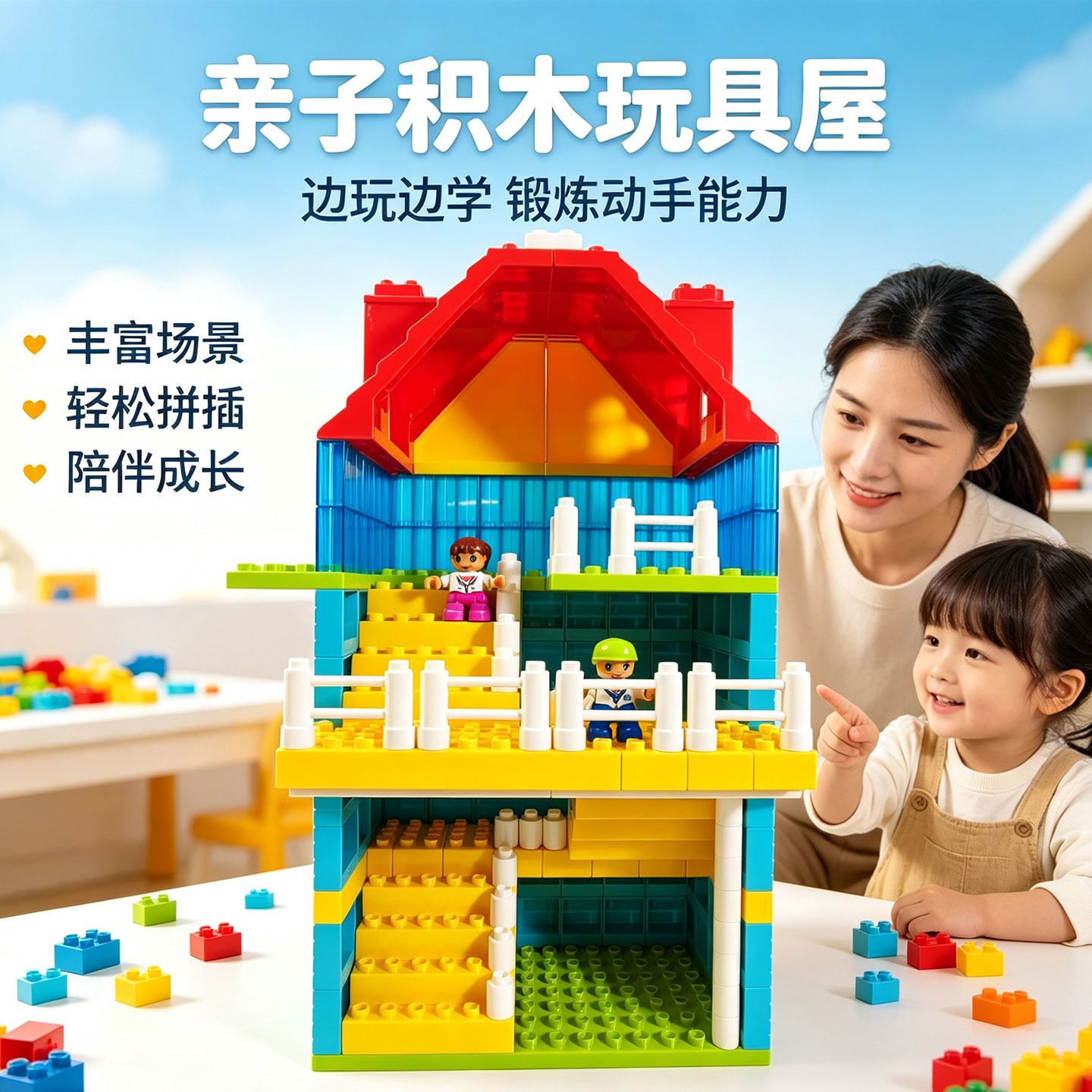 楼梯房子大颗粒益智积木屋