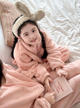 极简秋冬睡衣宝宝加绒加厚家居服儿童加绒套装男女童保暖-TSR007