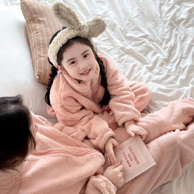 极简秋冬睡衣宝宝加绒加厚家居服儿童加绒套装男女童保暖-TSR007