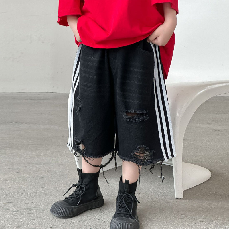 童装男童夏季牛仔短裤2025中小儿童破洞须边五分裤男孩潮帅气裤子