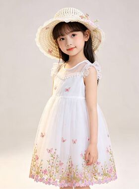 【送帽子】夏季新款女童洋气小花仙甜美碎花蓬蓬连衣裙-HCF142