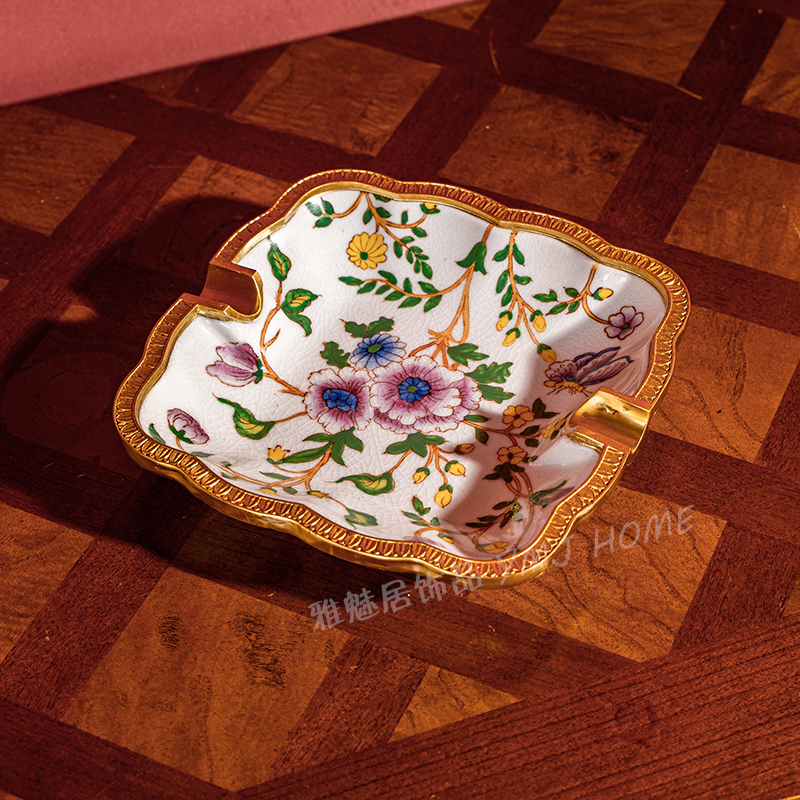 欧式奢华陶瓷配铜烟灰缸摆件美式客厅餐厅玄关装饰品高级感烟灰碟
