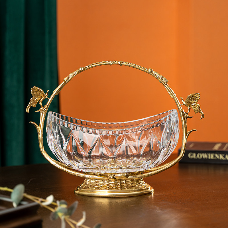 欧式轻奢家用奢华黄铜玻璃水果盘摆件客厅茶几软装装饰水果篓果盘,家居饰品,果盘/果篓,淘宝优惠券,粉丝福利购,淘宝优惠卷