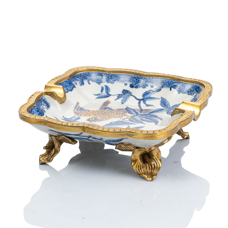 欧式奢华陶瓷配铜烟灰缸摆件美式客厅餐厅玄关装饰品高级感烟灰碟