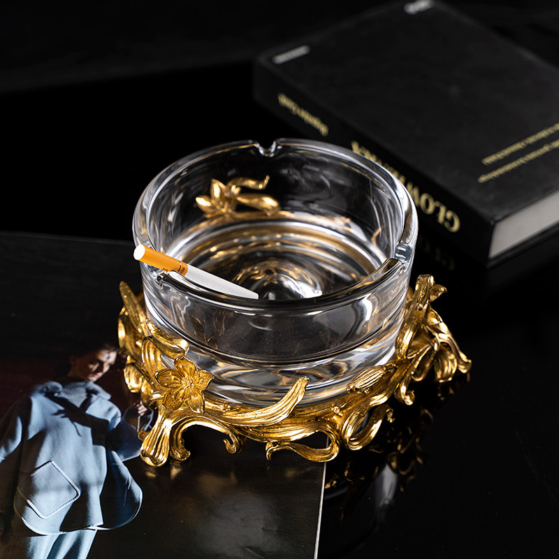 纯铜圆形烟灰缸家居饰品摆件欧式高档奢华家用客厅大号烟灰缸创意