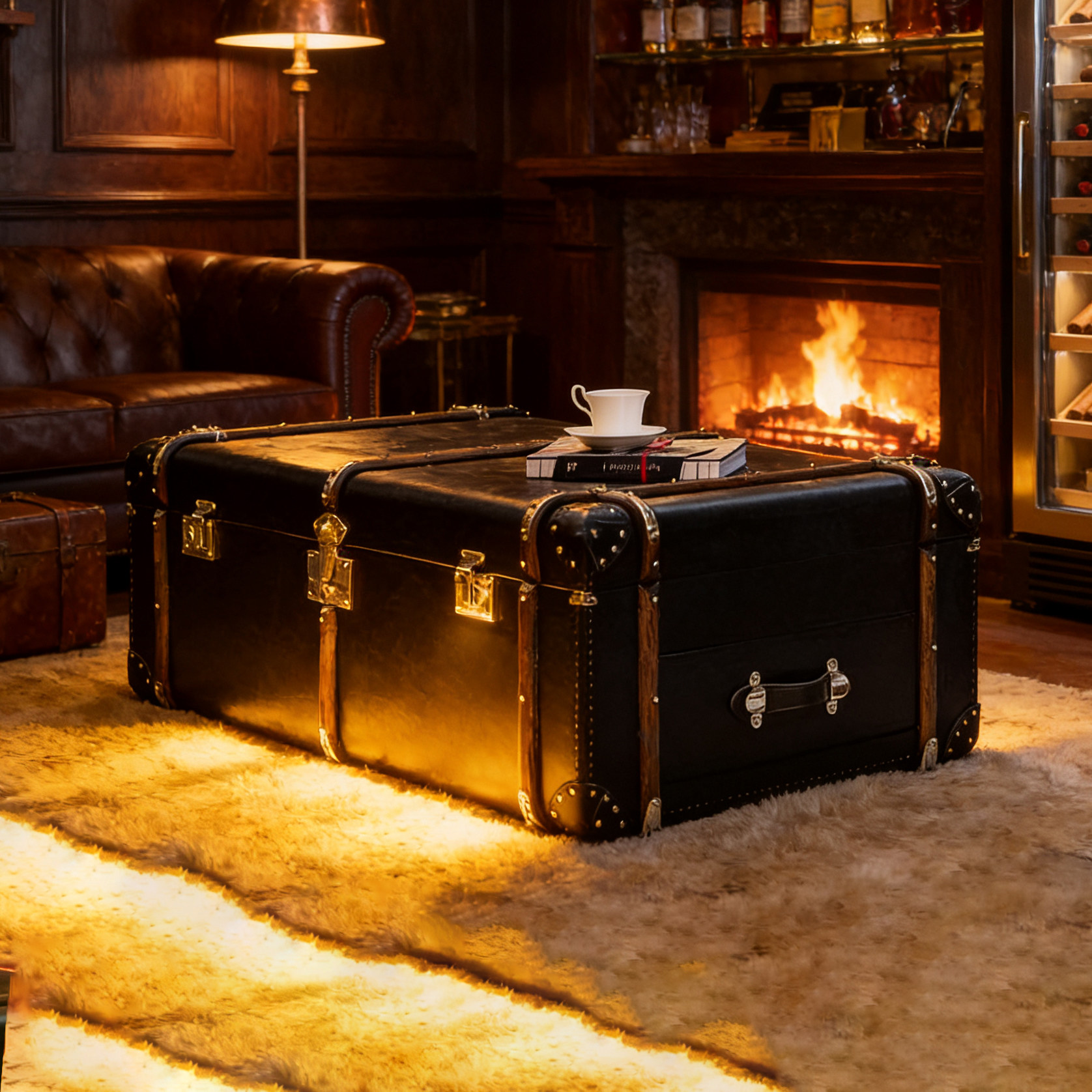 中古风做旧实木多层板储物收纳柜美式复古皮箱茶几雪茄吧客厅家具