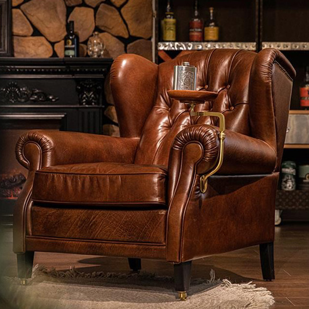 1919雪茄椅美式复古油蜡皮真皮单人沙发椅教父椅抽雪茄专用雪茄吧