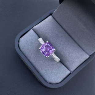 花苞薰衣草紫钻纯银s925戒指镶嵌冰花切8*8培育高碳钻高级感钻戒