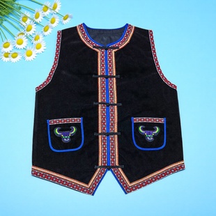 民族舞蹈马甲儿童演出服男女马夹壮族苗族瑶成人云南彝族绣花马褂