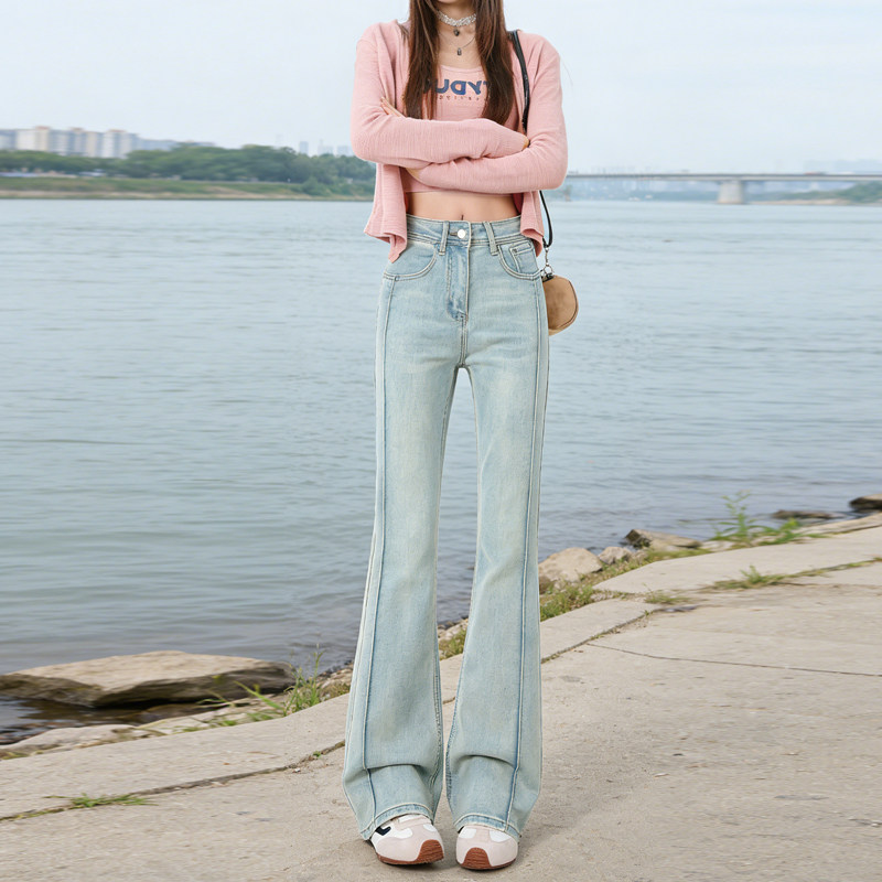 实拍2026春新款微喇牛仔裤女美式高腰辣妹修身显瘦弹力马蹄裤