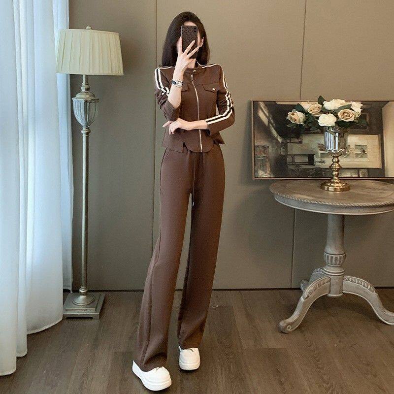 时尚休闲运动套装女欧货春季新款开衫上衣阔腿裤两件套潮