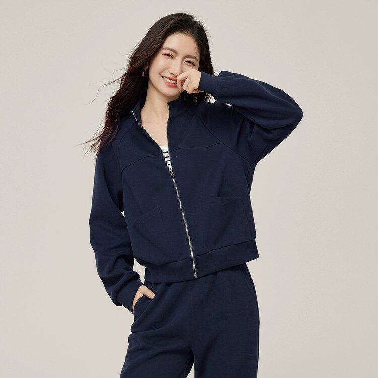 熙世界休闲拉链开衫卫衣套装女2025秋女装运动风外套直筒裤两件套