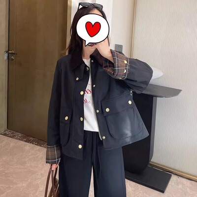 经典格纹夹克小短款工装风衣