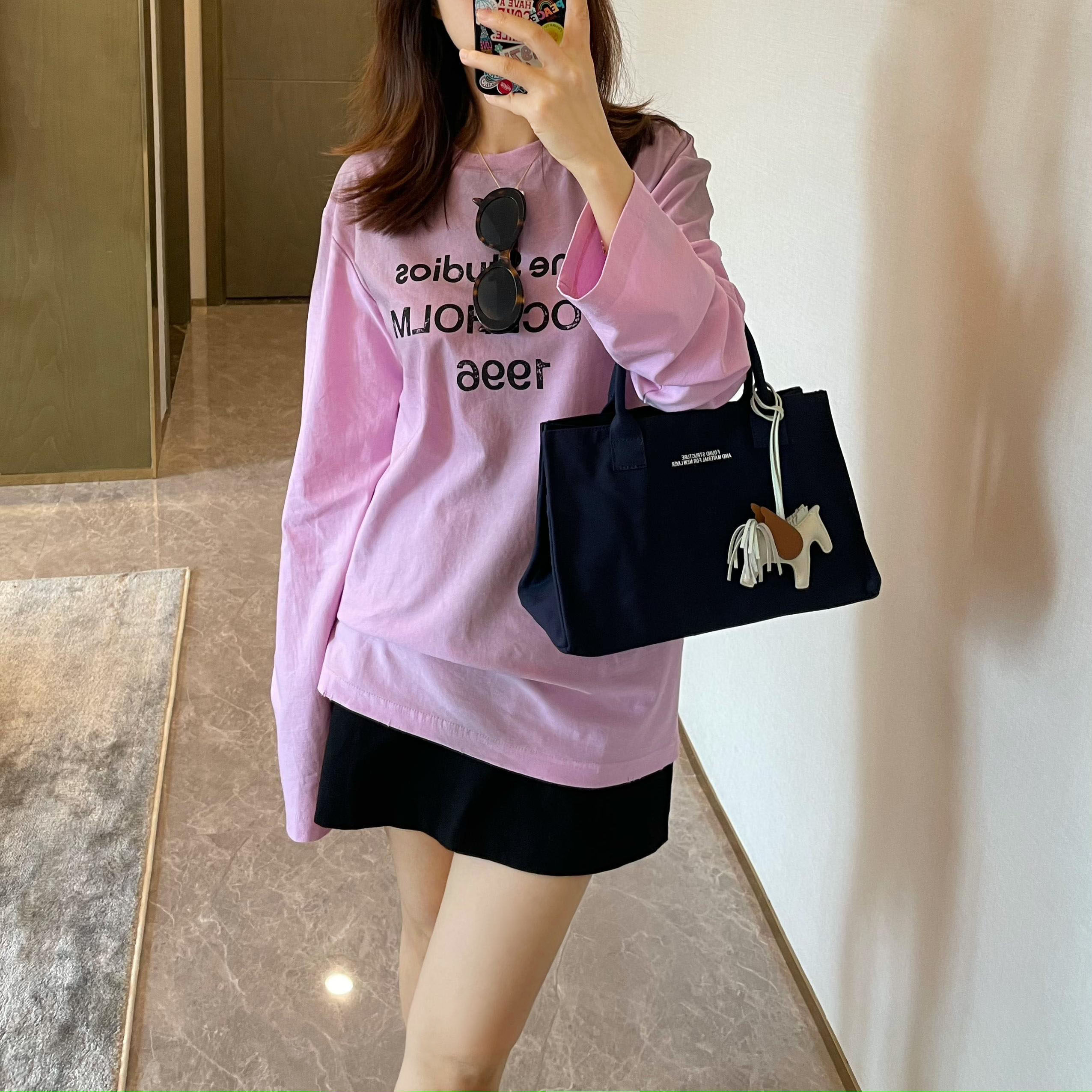24早秋 随性bf风！ac~印花复古做旧休闲版型长袖短袖T恤 女