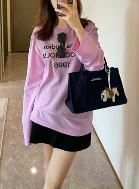 24早秋 随性bf风！ac~印花复古做旧休闲版型长袖短袖T恤 女