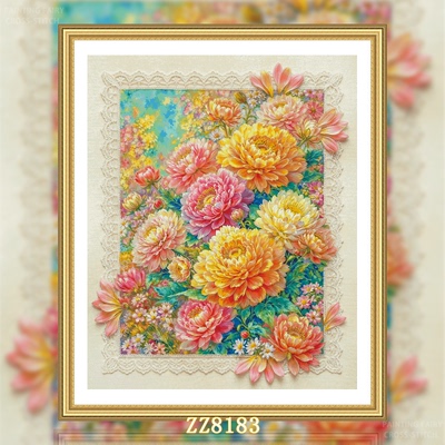 【ZZ8183-花宴】十字绣2026年新款客厅餐厅简约竖版玄关花卉系列