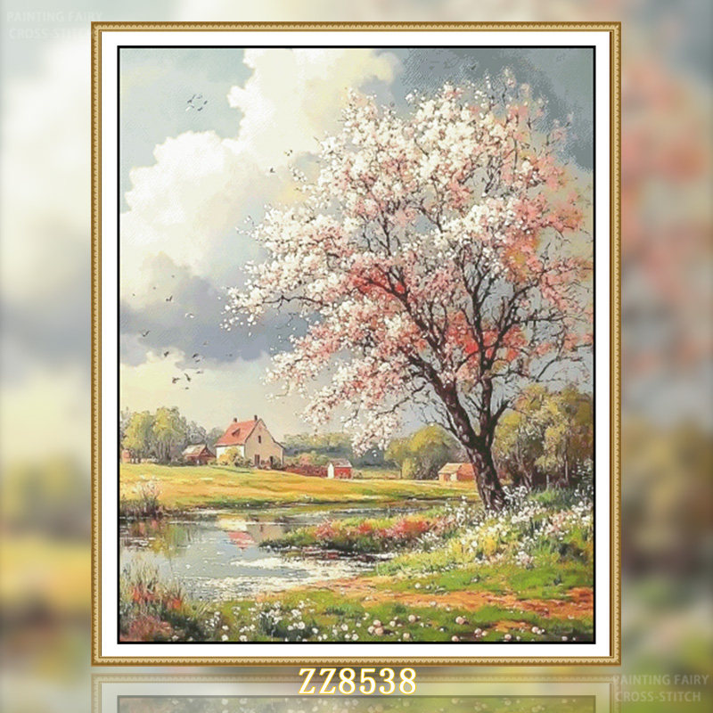 【ZZ8538-春暖花开】十字绣2026年新款客厅餐厅竖版玄关风景油画