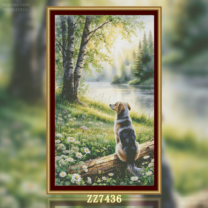 【ZZ7436-迎接黎明的小狗】十字绣2026新款客厅餐厅竖版玄关动物