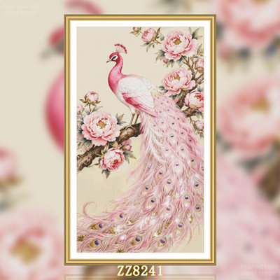 【ZZ8241-牡丹粉孔雀】十字绣2026新款客厅餐厅系列竖版玄关动物