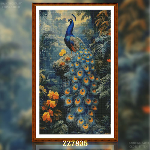 【ZZ7835-幽兰孔雀】十字绣2025新款客厅餐厅简单简约竖版玄关动