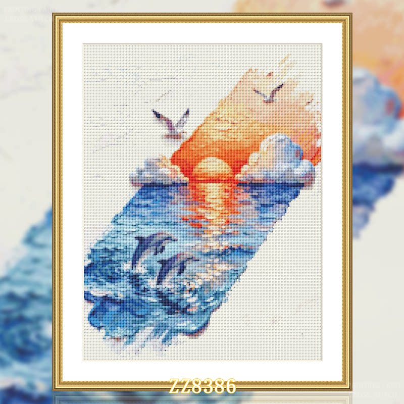 【ZZ8386-一抹系列之海豚湾恋人】十字绣2026新款客厅餐厅风景画图片
