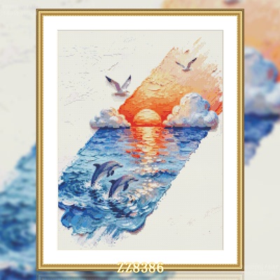 【ZZ8386-一抹系列之海豚湾恋人】十字绣2026新款客厅餐厅风景画