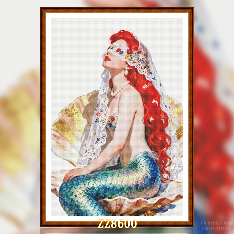 带金属线【ZZ8600-花嫁美人鱼】十字绣2026新款客厅卧室竖版人物