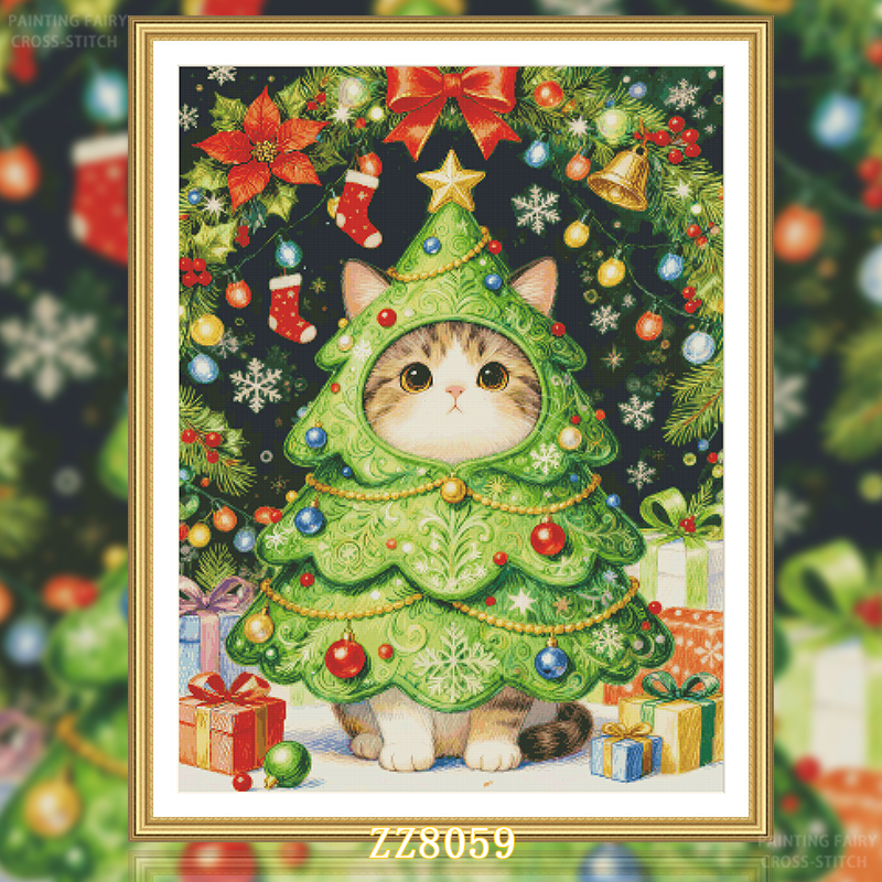 【ZZ8059-圣诞树小猫咪】十字绣2026新款小件客厅餐厅猫咪系列,居家布艺,十字绣套件,淘宝优惠券,粉丝福利购,淘宝优惠卷