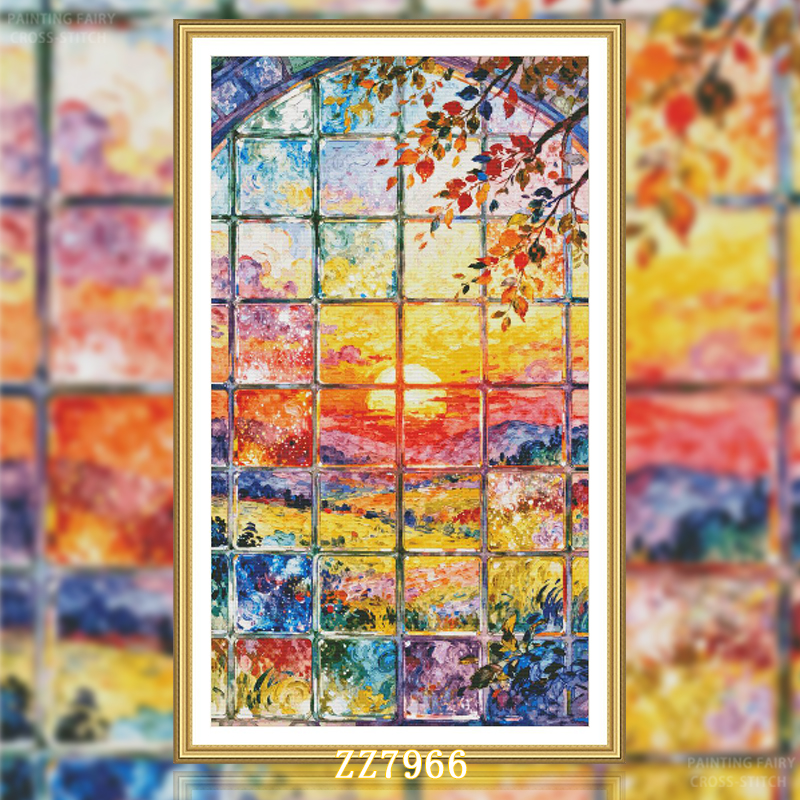 【ZZ7966-暮色琉璃】十字绣2025新款线绣客厅卧室竖版玄关风景画