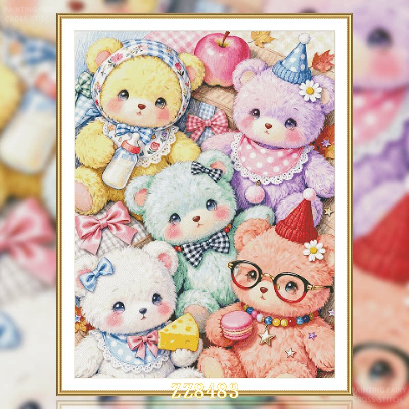 【ZZ8483-马卡龙小熊派对】十字绣2026新款客厅餐厅卡通系列简约