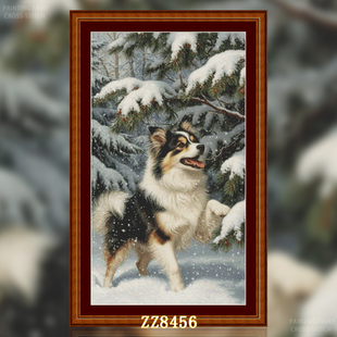 十字绣2026年新款 冬日边境牧羊犬 客厅餐厅动物画系列 ZZ8456