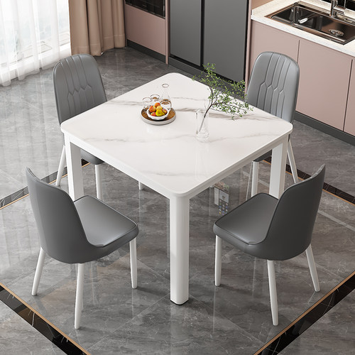 餐桌椅组合家用小户型2人简约钢化玻璃正方形吃饭桌子公寓出租房