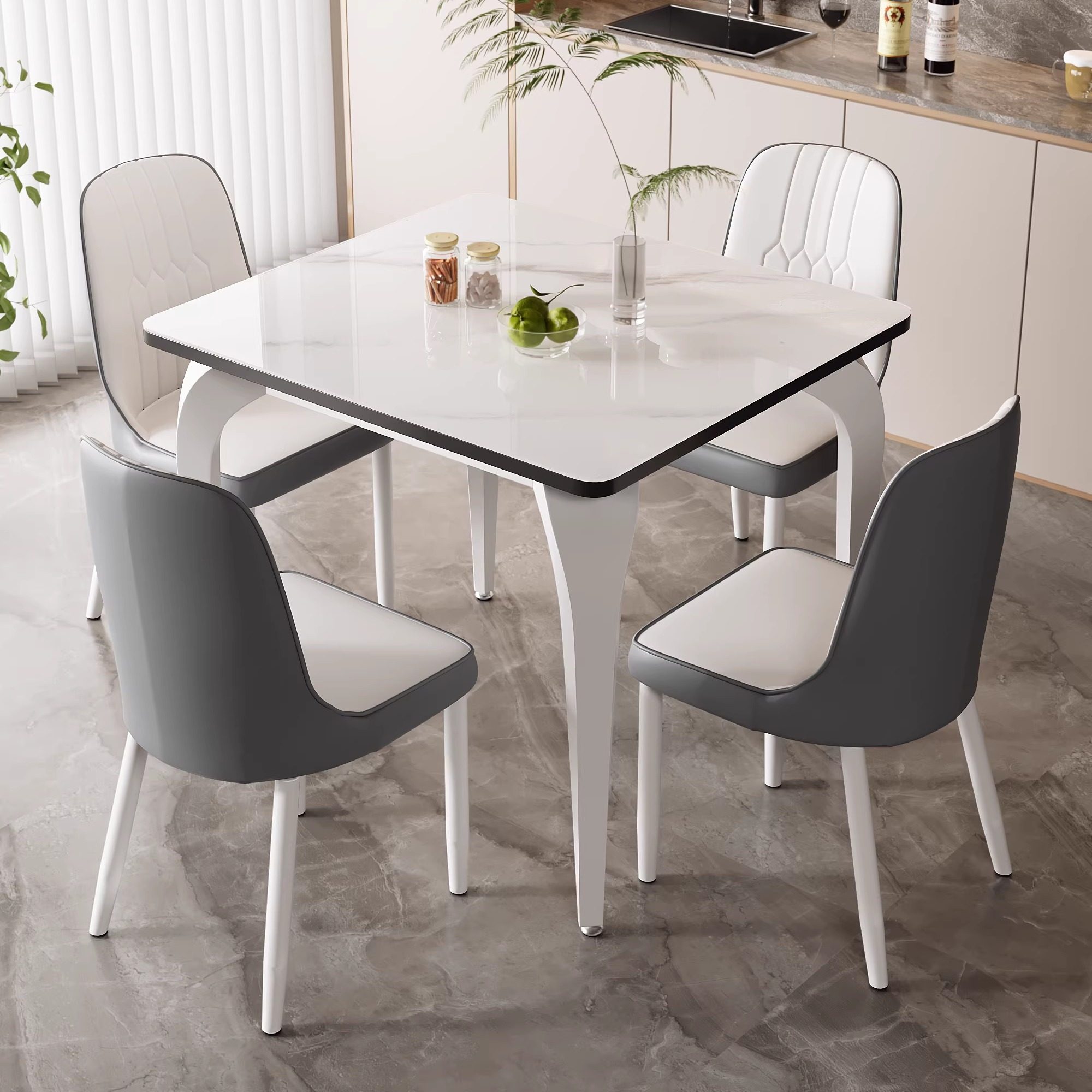 钢化玻璃家用吃饭桌子小户型2-4人正方形出租房餐桌椅组合四方桌