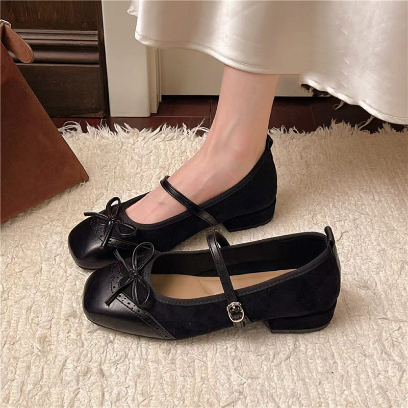 复古方头女鞋2026春季新款平底浅口低跟法式百搭蝴蝶结浅口单鞋潮,女鞋,浅口单鞋,淘宝优惠券,粉丝福利购,淘宝优惠卷