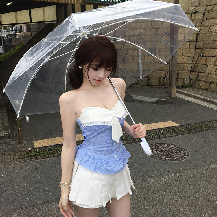 柔肉酱【水手芭比】纯欲海军风辣妹抹胸背心女修身显瘦上衣夏原创